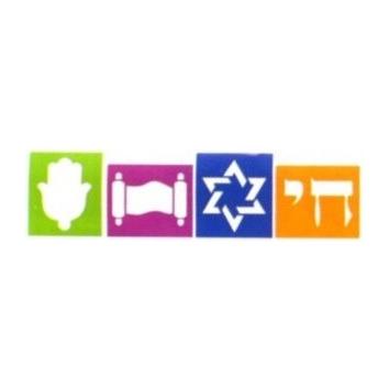 Jewish Symbols Durable Stencil Set of 4: Chai, Star of David, Hamsa, Torah,