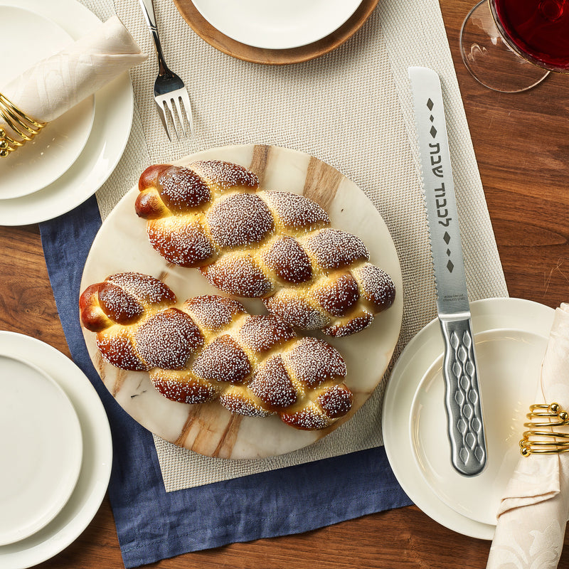 Stainless Steel Challah Knife Likovod Shabbat Diamond Design