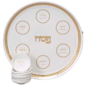 Fine Porcelain Accented with 18K Gold Passover SEDERPLATE with 6 dishes