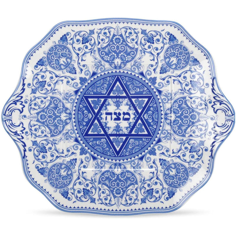 SPODE Judaica Blue Renaissance Ceramic Matzah Plate Ceramic Tray & Optional Seder plate