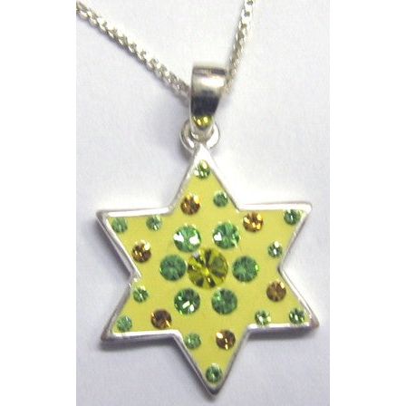 925 Sterling Silver Enamel / Crystals Star of David Necklace