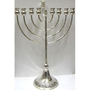 925 Sterling Silver Floral Design Menorah 12'' by Shevach Bros.