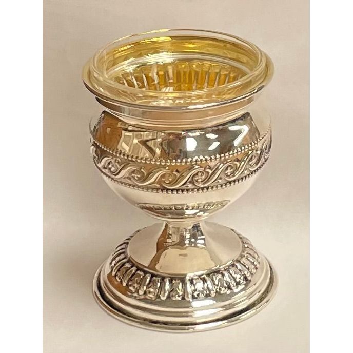 925 Silver & Gold Plated & Glass Salt Dish 8.5cm High for Shabbat