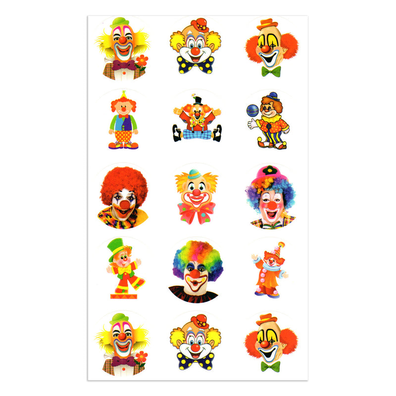 Colorful Purim Clowns Jewish Round Stickers 15 designs Set of 150 / Package