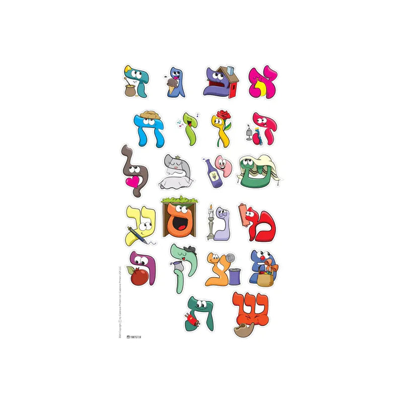Alef Bet Letters and Examples Full Color Jewish Hebrew Stickers Set of 132 sickers