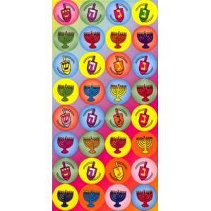 Dreidel & Menorah Colorful Chanukah Stickers / Jumbo Dots 336 per Pack