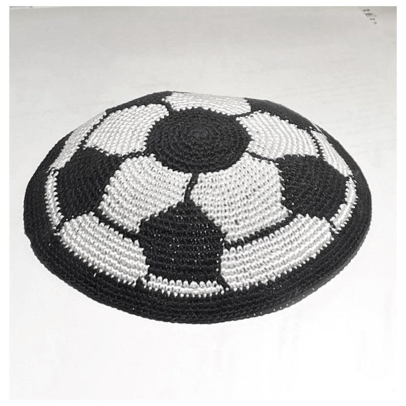 Soccer European Football Ball Crochet Kippah Custom Hand Made Knit Yarmulke 100% Cotton Perle