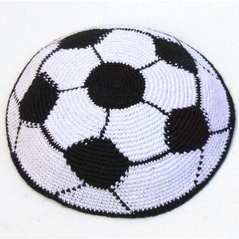 Soccer European Football Ball Crochet Kippah Custom Hand Made Knit Yarmulke 100% Cotton Perle