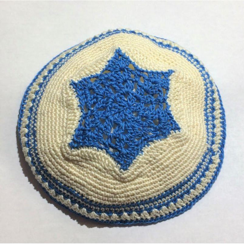 Magen David Star of David Crochet Kippah 6" Yarmulke in Custom Hand Made in USA