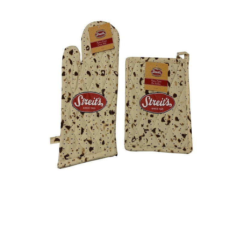 Streit’s Matzah Print Kitchen Accessory Set for Passover – Oven Mitt and Pot Holder Hostess Set