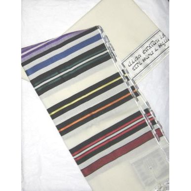 Bnei Or Tallit Multicolor Stripes 100% Wool Talis   with bag  Made in Israel Size 36" x 72"