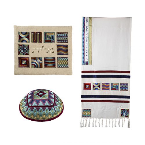 Designer Tallit SquaresMulticolor Full Embroidery 20"x 75" Tallis Set of 3 By Emanuel Judaica