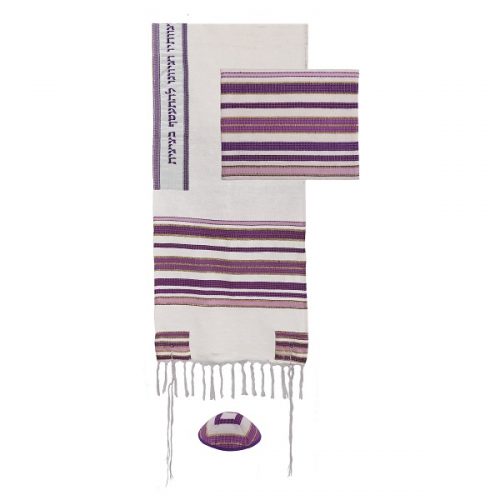 Emanuel Women's Tallit Multi Colored Stripes in Purple Set of 3