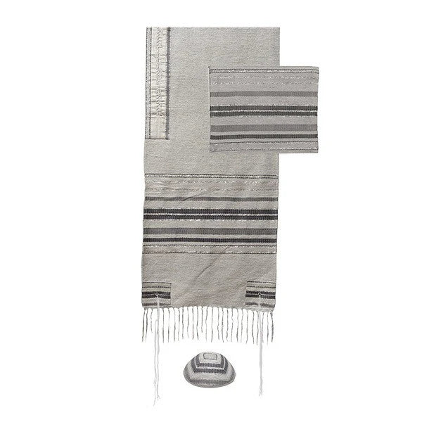 Emanuel Hand-Woven Tallit  GRAY 75"x20.5" with Bag and Kippah By Emanuel Judaica