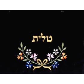Golden Bow & Flowers Embroidered Velvet Tallit / Talis Bag