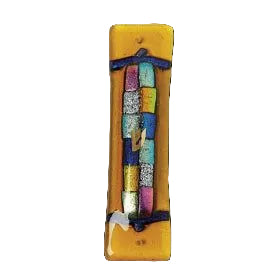 Art Deco Glass Mezuzah Twelve Tribes in Amber By Tamara Baskin Kosher Parchment included