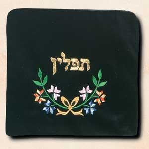 Golden Bow & Flowers Velvet Tefillin Bag