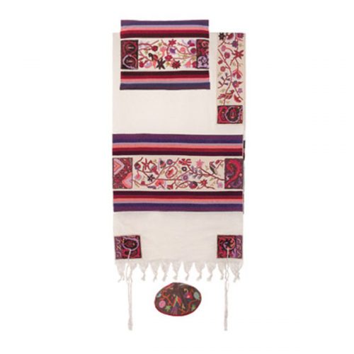 Hand Embroidered Cotton Tallit The Matriarchs in multicolor 21" X 77"  by Yair Emanuel