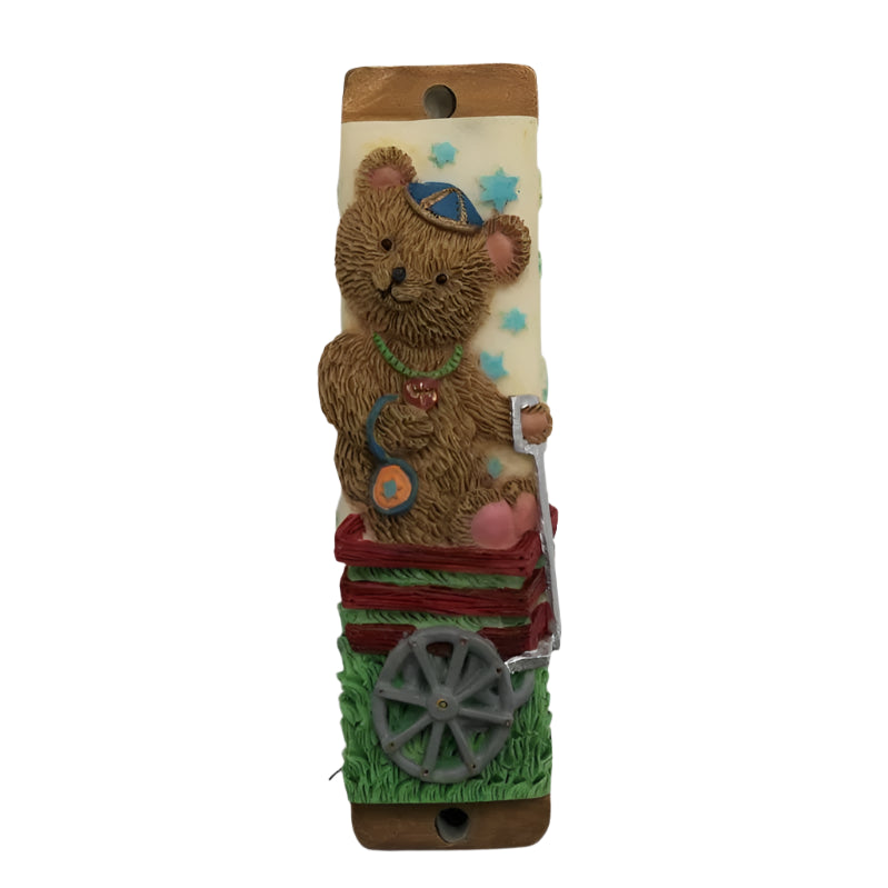 Teddy Bear with Kippah Boy's Hand Painted 4" Mezuzah $55 Kosher Parchment available