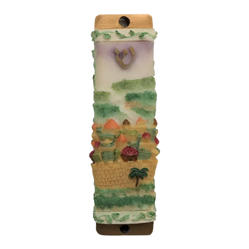 Old City of Yerushalaim  Hand Painted 3D Mezuzah by Reuven Masel Kosher $55.00 KOSHER Parchment include