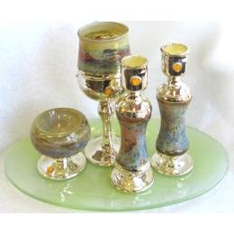 Artistic Fused Glass 925 Sterling Silver Kiddush Set of 5 Hand Made in Israel