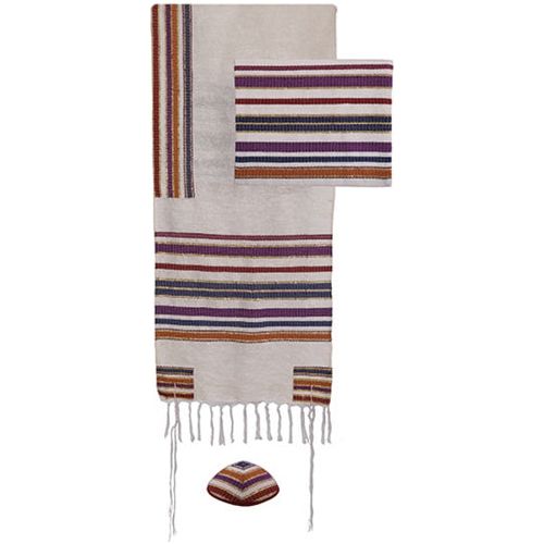 Emanuel Handwoven Multicolor Tallit Set of 3 Made in Israel 70" x 20"