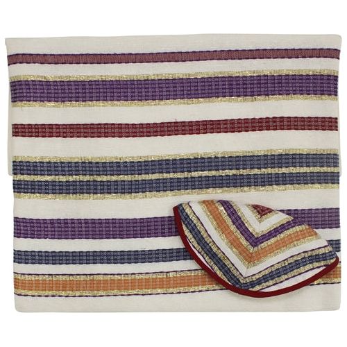 Emanuel Handwoven Multicolor Tallit Set of 3 Made in Israel 70" x 20"