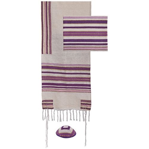 Emanuel Women's / Girl's Handwoven Pink Purple Tallit Set of 3 Made in Israel 70" x 20"