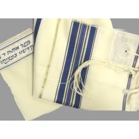 Blue / Gold / Lurex Wool Tallit / Talis 18'' x 72'' Hand made in Israel