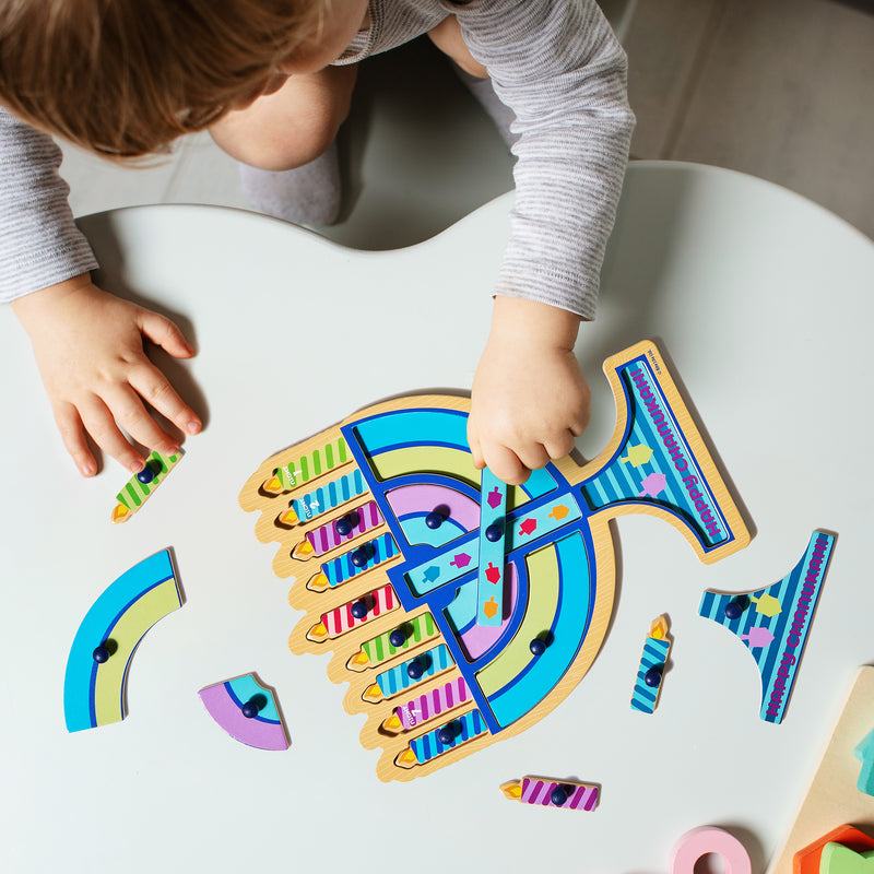 Menorah Shaped Wood Puzzle Set of 15 pieces