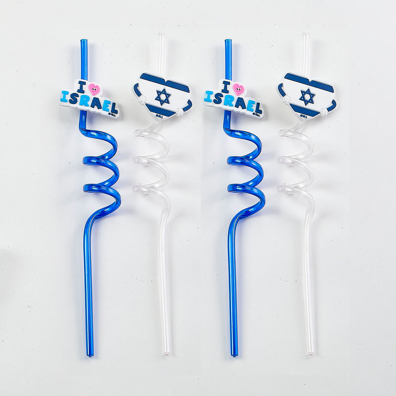 L'chaim! Stand With Israel Fun Blue & White Straws Set of 4