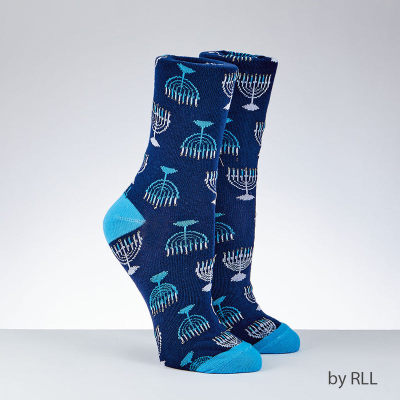 Chanukah Adult Crew Socks Menorahs Design With Cotton / Polyester / Spandex Lurex threads!