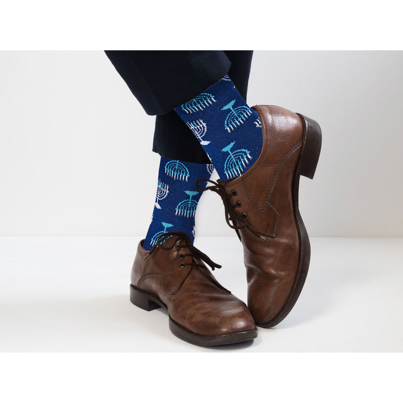 Chanukah Adult Crew Socks Menorahs Design With Cotton / Polyester / Spandex Lurex threads!