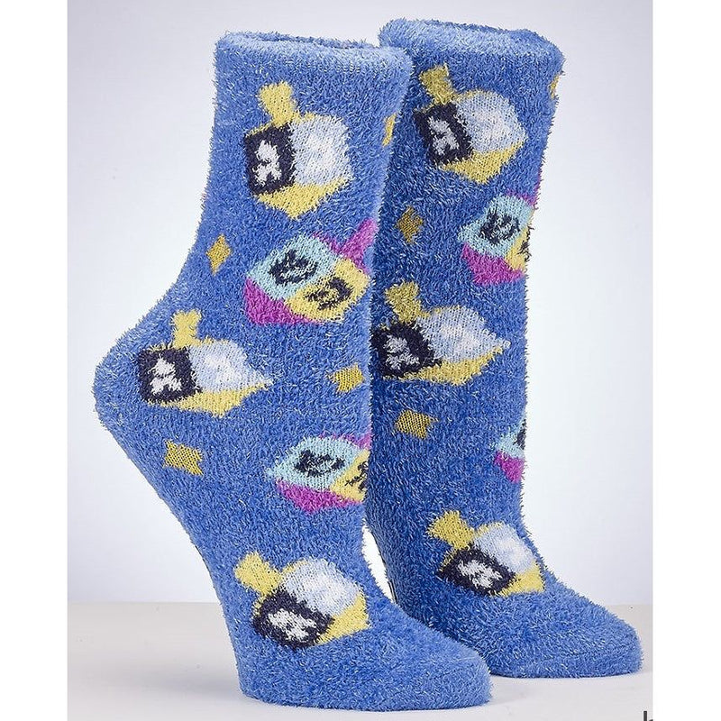 Chanukah Dreidels Kids Cozy Slipper Socks with Lurex Fits Shoe Size 1-5