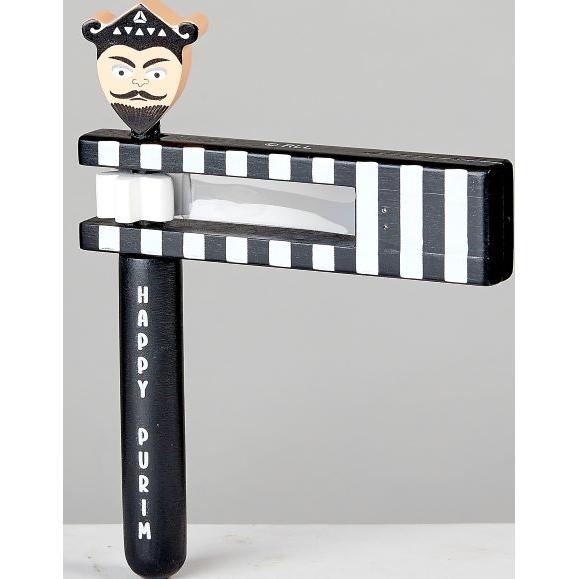 Black / White Wooden Purim Gragger Haman"
