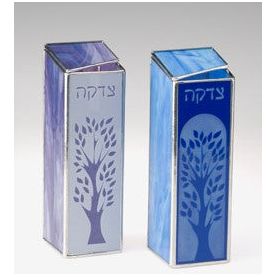 Tree of Life in Blue Tzedakah Box 7"x3"x3" Stained Glass Design by Susan Fullenbaum
