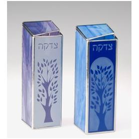 Tree of Life in Blue Tzedakah Box 7"x3"x3" Stained Glass Design by Susan Fullenbaum