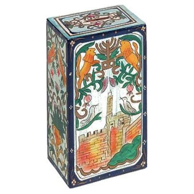 Colorful Tzedakah Box Tower of David Hand Painted in Israel by Yair Emanuel