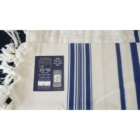Traditional 100% Wool Talllit 60" Blue Stripes Blue Tacheles Tzitzit / Tzitzis