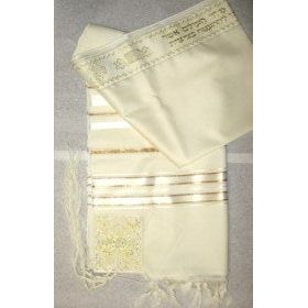 100% Wool Traditional Tallit / Talis White / Gold Stripes 18 x 72'' or 24x72''