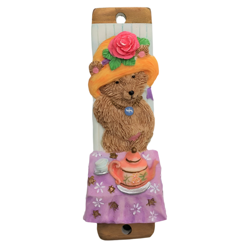 Teddy Bear Grandmother with a Teapot Hand Painted 3D Mezuzah By Reuven Masel