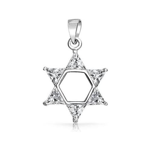 Designer's Small Cubic Zirconia in Amethyst Trillion Cut Star of David Necklace & Sterling Silver Chain