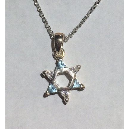 Designer Trillion Cut White Blue CZ Star of David Sterling Silver Necklace  Design may vary