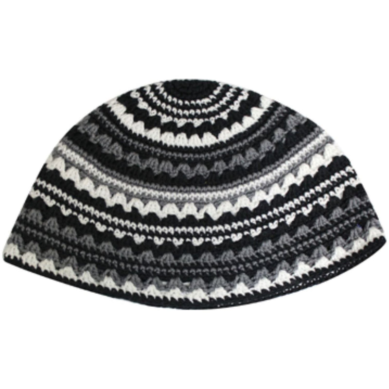 Frik Kippah Multicolor Large Knit Yarmulke in Black Grey White Design May Vary