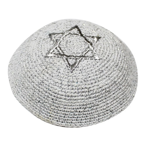 Star of David Knitted Kippah Crochet Yarmulke with Silver Magen David Embroidery 2025 Arrival