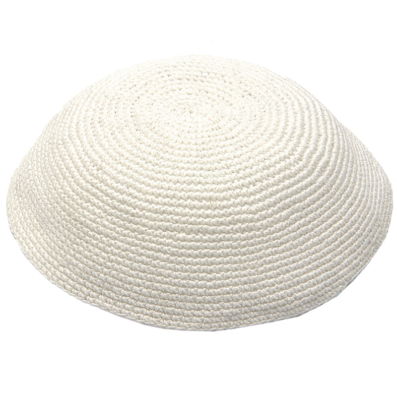 Crochet Hand Made Kippah Knitted Yarmulke in White  7" Made of D.M.C 100% Cotton