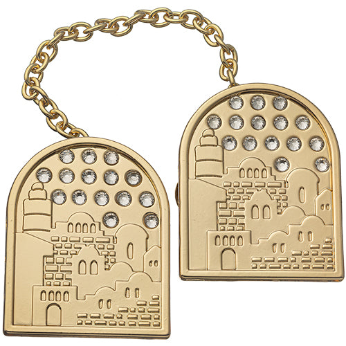 Golden Jerusalem Scene Nickel Tallit Clips with Chain