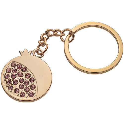 Pink Swarovski Stones Pomegranate Keychain Jewish Key holder in Gold Metal