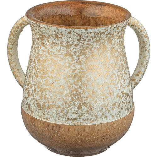 Mango Wood in  Gold Handmade Washing Netilat Yadaim Cup 5.5"