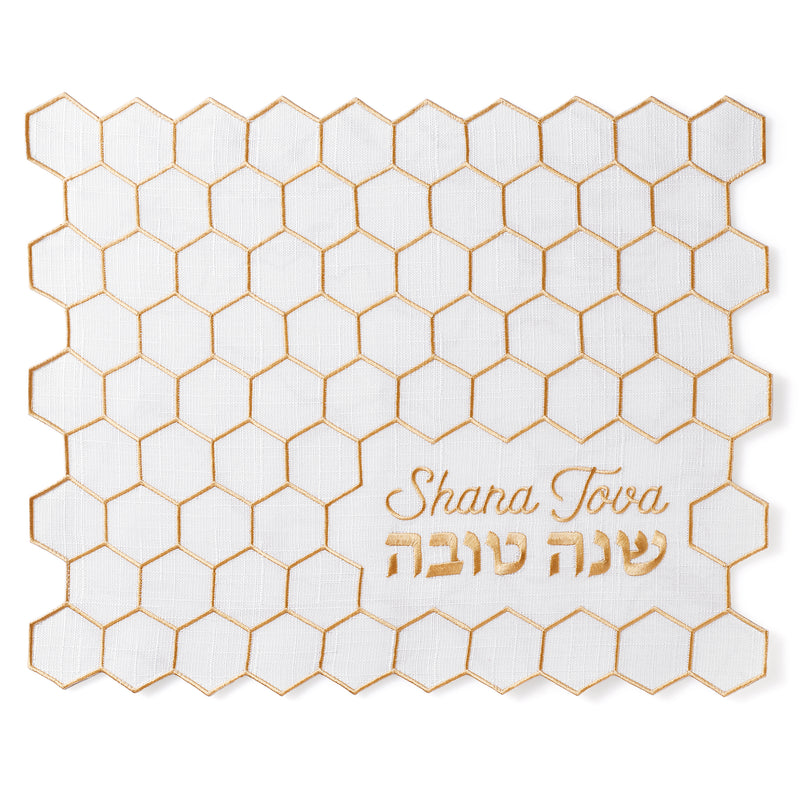 Rosh Hashana Honeycomb Challah Cover with Gold Embroidery